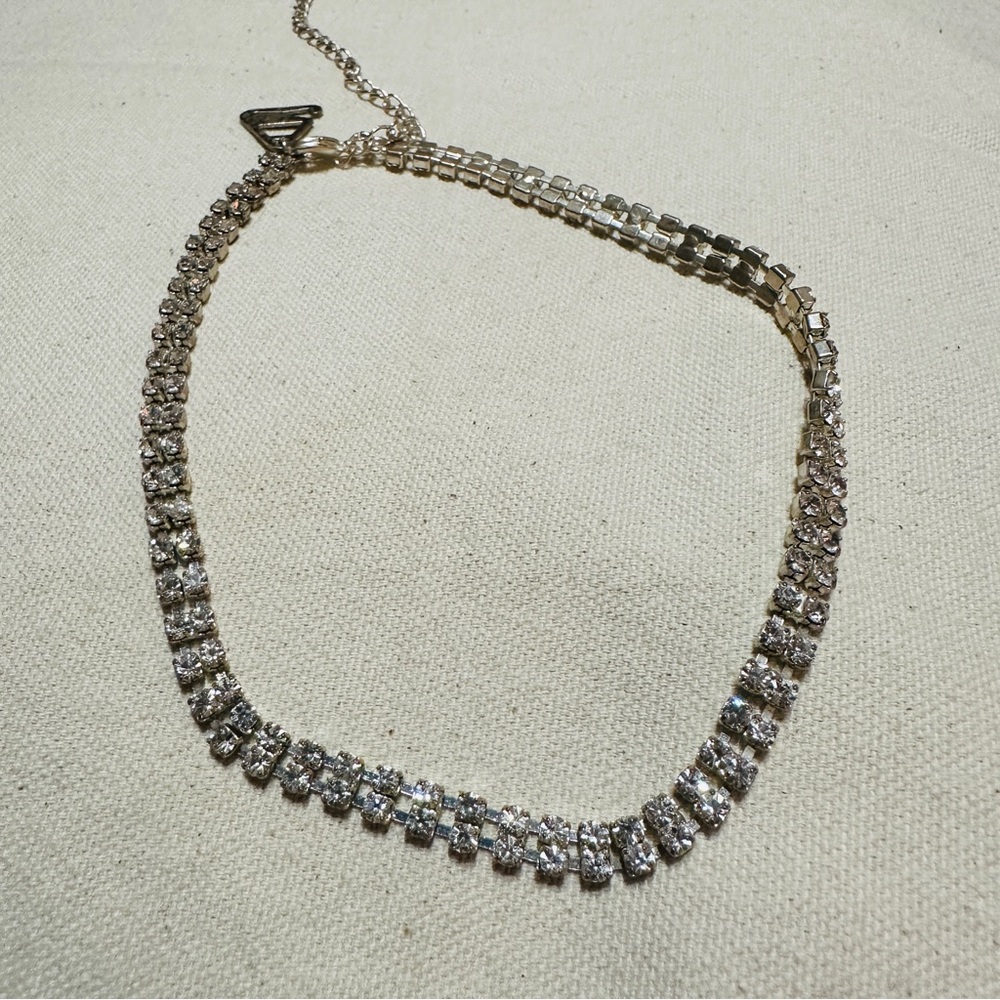 Silver Faux Diamond Chocker Necklace